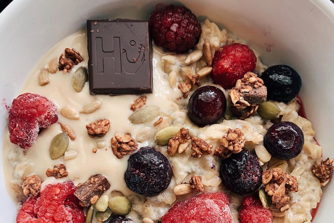 Banana Chocolate Chia Oat Milk and Protein Bowl