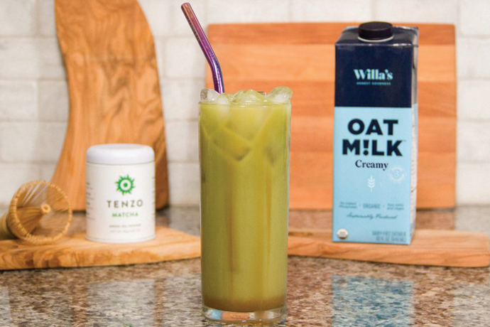 Iced Salted Caramel Matcha Latte with Oat Milk